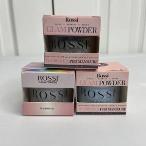 NIP Rossi Glam Powder Manicure Dip Lot 3 Totally Paradise Silent Night Blue Gray
